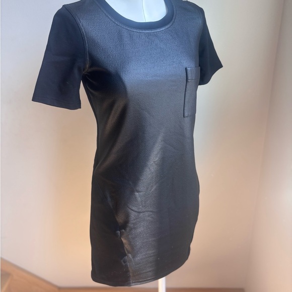 BCBGMaxAzria Dresses & Skirts - BCBGMaxAzria Black faux leather Short Sleeve Dress